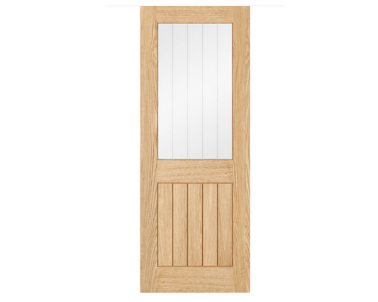 L Baxters Solid Oak Core With Glass 50/50 Vision Panel Internal Door (Including Fitting)